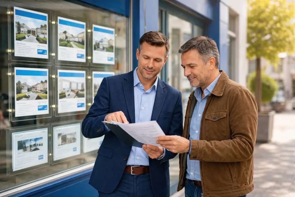 Majitel nemovitosti a realitní makléř diskutují o provizi při prodeji nemovitosti